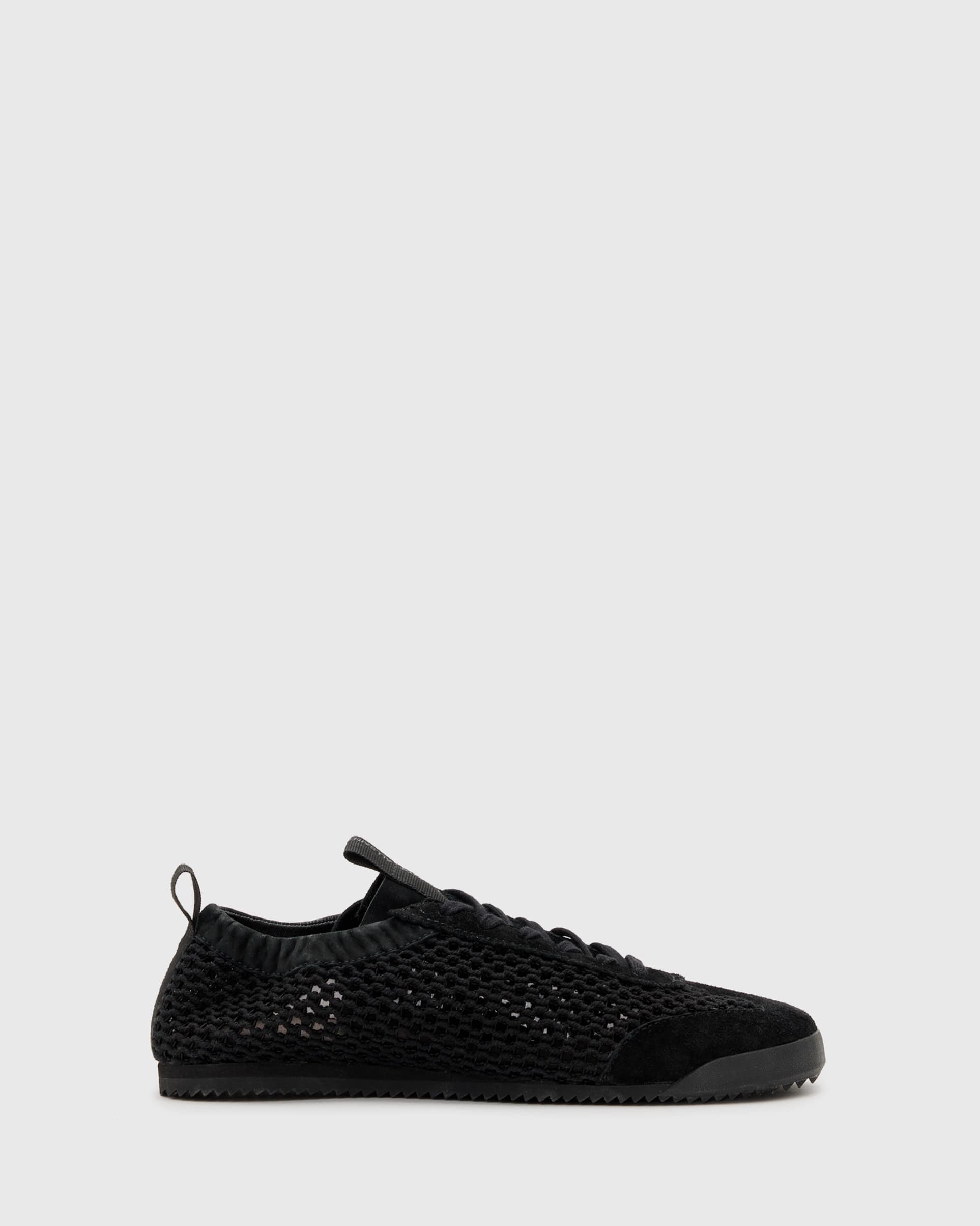 allsaints kenny leather woven sneakers in black