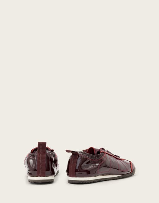 AllSaints Kenny Skive leather patent leather sneakers in burgundy, 3 of 5
