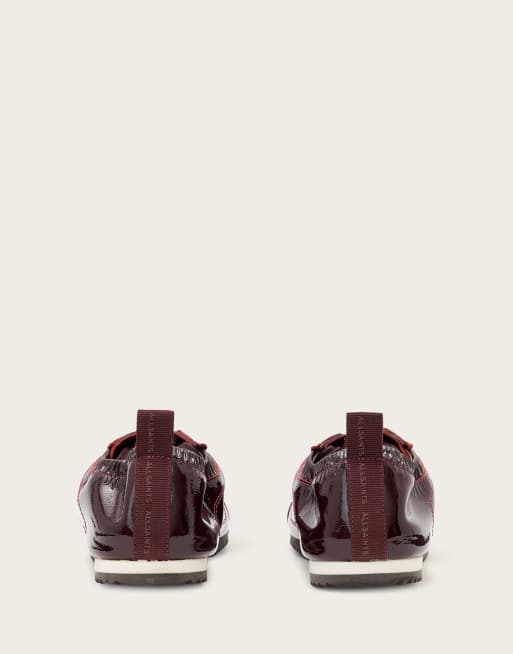 AllSaints Kenny Skive leather patent leather trainers in burgundy, 4 of 5
