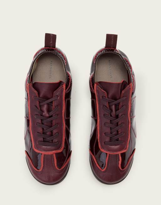 AllSaints Kenny Skive leather patent leather trainers in burgundy, 5 of 5