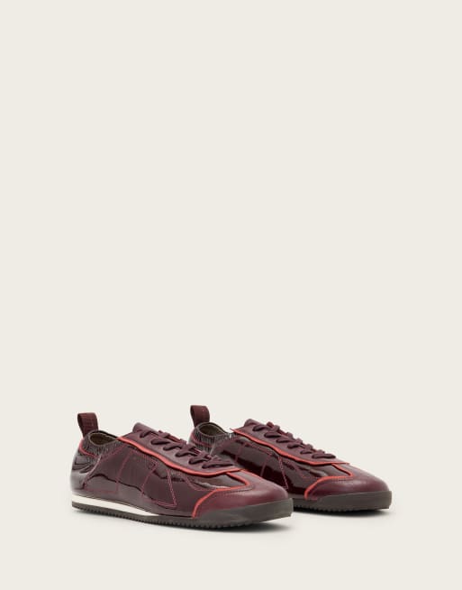 AllSaints Kenny Skive patent leather sneakers in burgundy, 2 of 5
