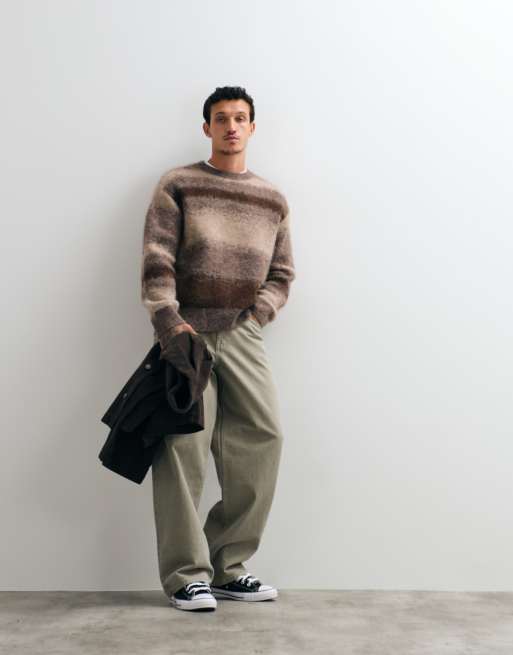 AllSaints Kian crew knit stripe jumper in brown, 3 of 5