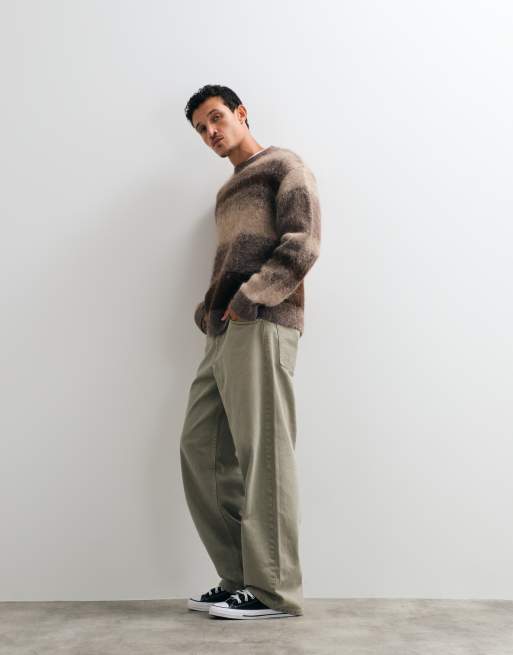 AllSaints Kian crew knit stripe jumper in brown, 4 of 5