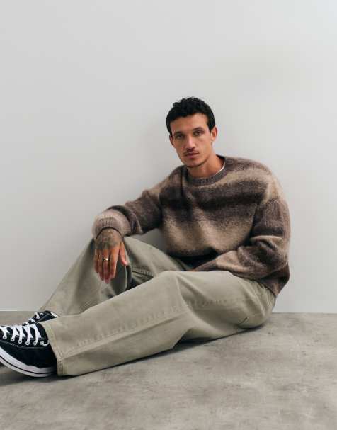 AllSaints Kian Pullover mit Rundhalsausschnitt und Streifen in Braun - view 1