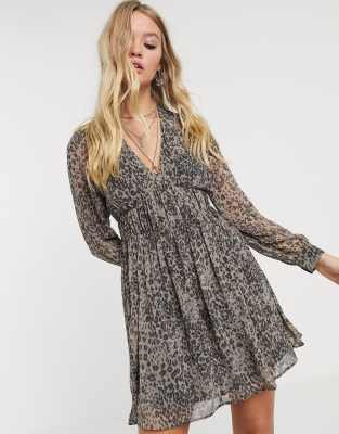 Allsaints Kiana Leopard Patch Mini Dress-black | ModeSens