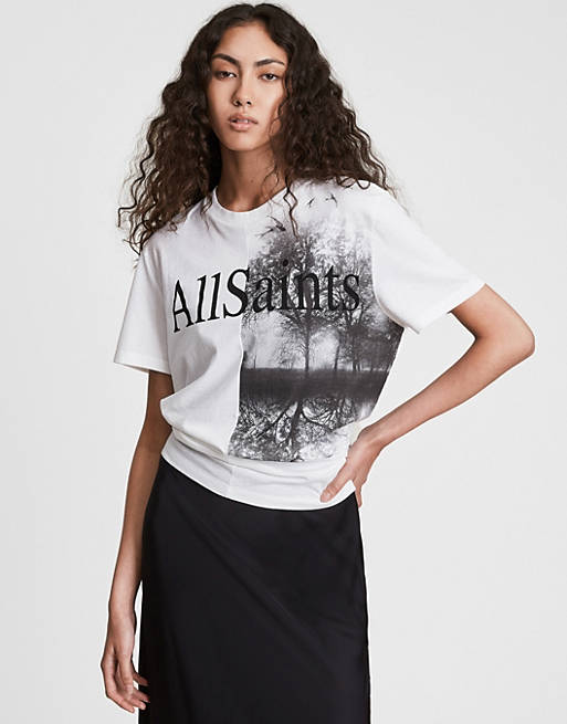 AllSaints – Kielder – Biały T-shirt o fasonie boyfriend