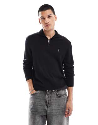 AllSaints Kilburn 1/4 zip knit jumper in black - view 1