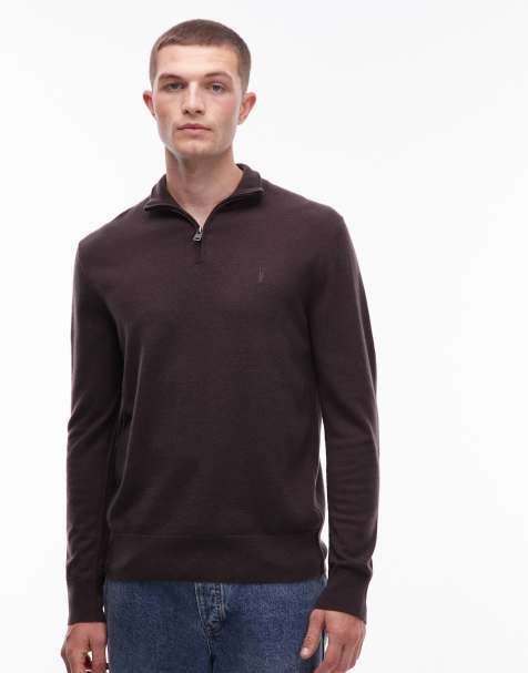 Allsaints Kilburn quarter zip jumper in brown - BROWN