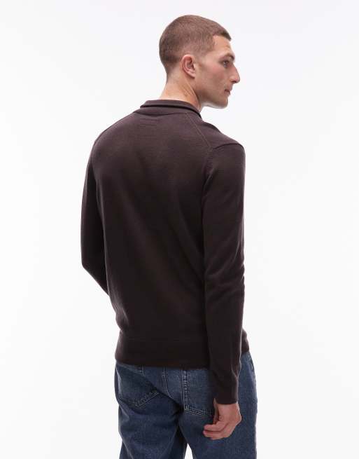 Allsaints Kilburn quarter zip jumper in brown - BROWN, 3 of 5