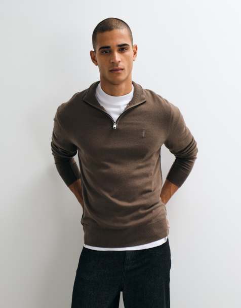 AllSaints Kilburn Sweatshirt aus Wollmix mit Reißverschluss, Stehkragen und Logo-Strick in Salbeigrün - view 1