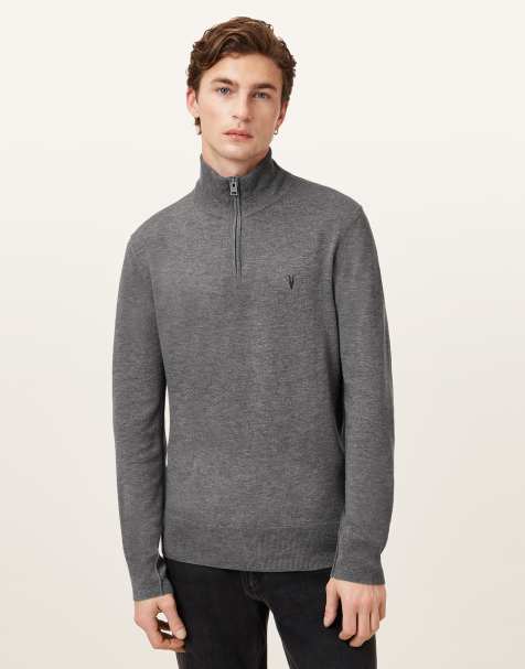 AllSaints – Kilburn – Sweatshirt in Monument-Grau mit Stehkragen und Reißverschluss - view 1