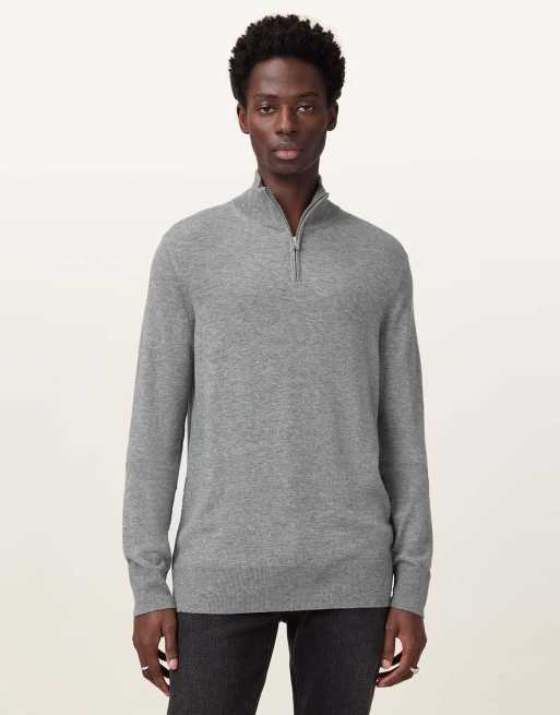 AllSaints – Kilburn – Sweatshirt in Monument-Grau mit Stehkragen und Reißverschluss