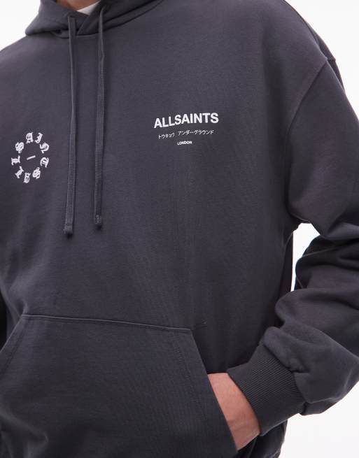 AllSaints - Kindred - Felpa nero slavato con cappuccio, 5 di 5
