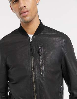 AllSaints Kino leather bomber jacket in black