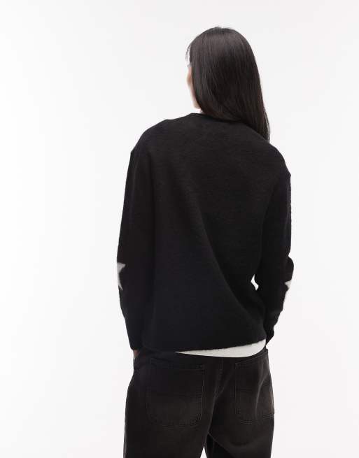 AllSaints - Kismet - Maglione girocollo nero e bianco con grafica a ferro di cavallo, 4 di 4