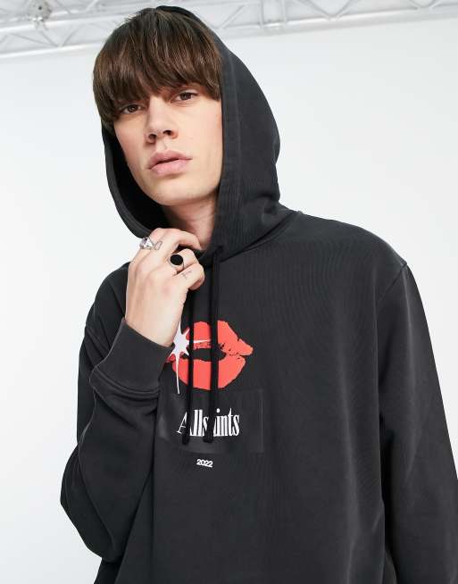AllSaints kiss overhead hoodie in black | ASOS