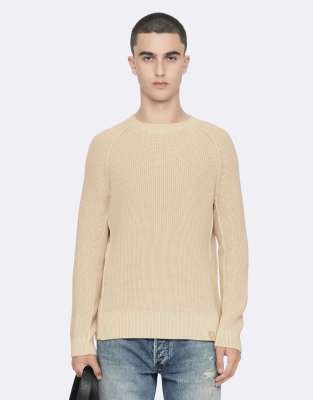 Allsaints Men's Kit Acid-Washed Cotton Crew-Neck Jumper White Size M - Bild 3