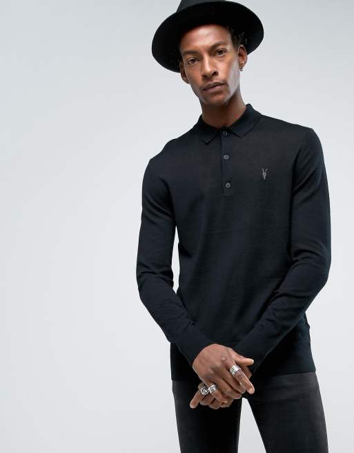 AllSaints Knitted Long Sleeve Polo in Merino Wool ASOS