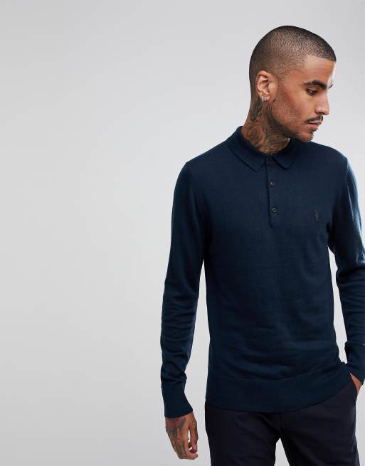 AllSaints Knitted Polo Shirt In 100 Merino Wool ASOS