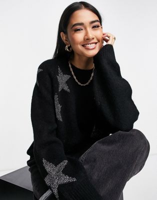 AllSaints knitted star jumper in black