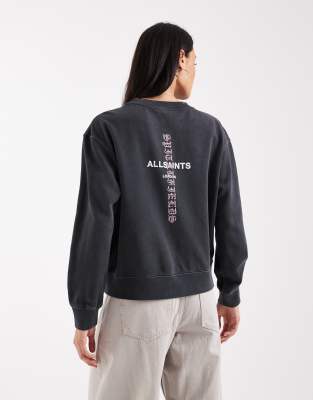 AllSaints - Knox - Cropped-Sweatshirt in verwaschenem Schwarz