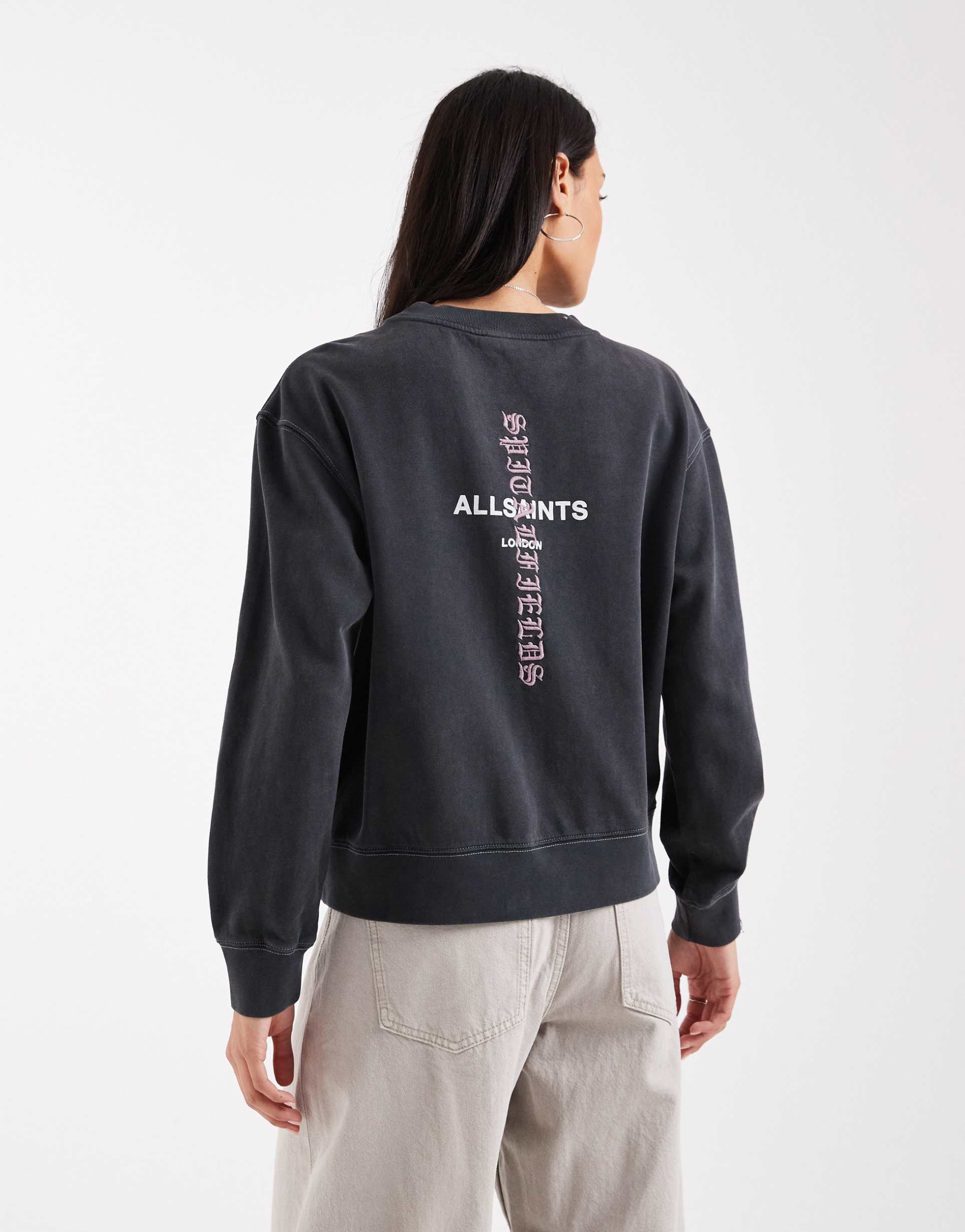 allsaints knox cropped sweatshirt in washed black
