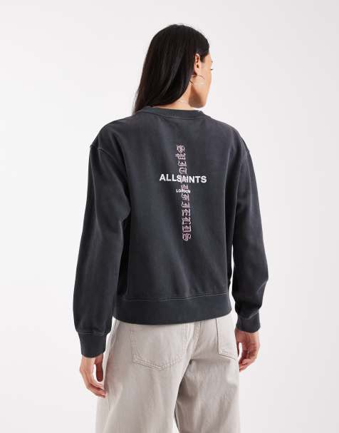 AllSaints – Knox – Czarna sprana krótka bluza - view 1