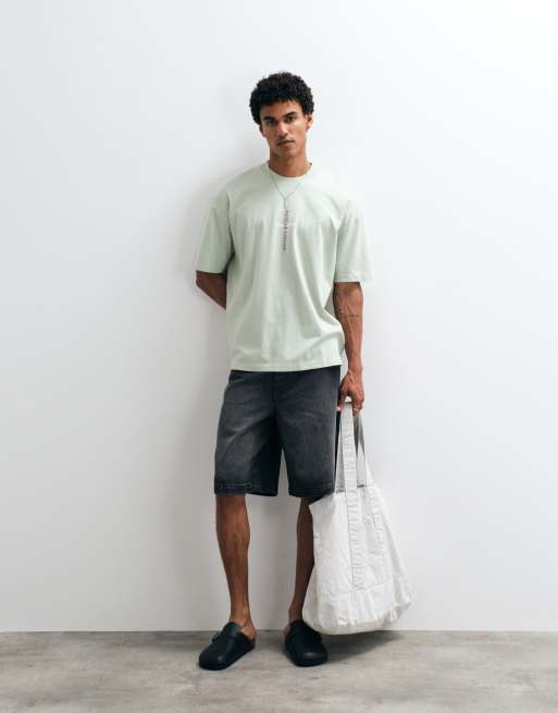 Allsaints Knox embroidered logo t-shirt with back print in light green, 5 of 7
