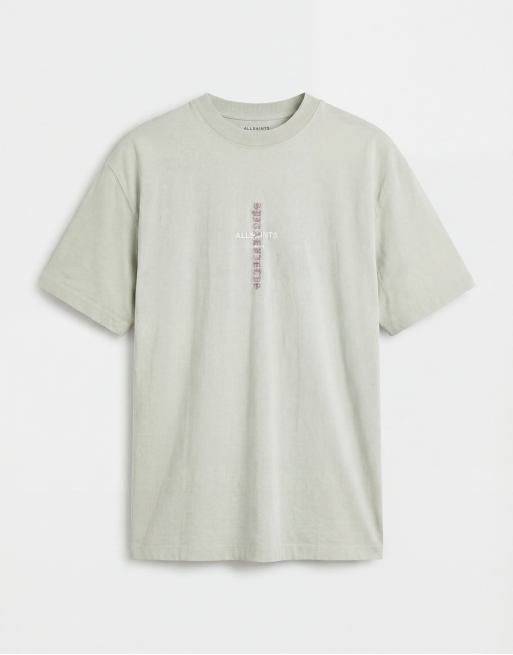 Allsaints Knox embroidered logo t-shirt with back print in light green, 6 of 7