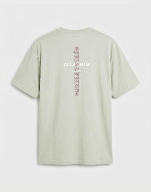 Allsaints Knox embroidered logo t-shirt with back print in light green, 7 of 7