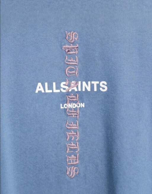 Allsaints - Knox - T-shirt à logo brodé et imprimé au dos - Bleu moyen, 8 de 9