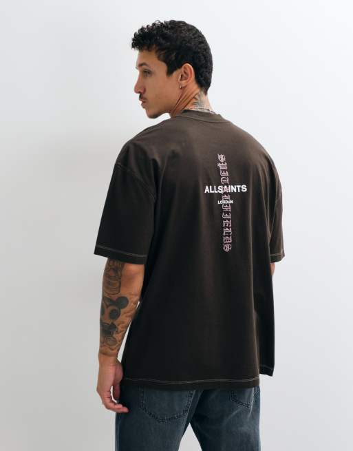 AllSaints Knox t-shirt à manches courtes avec logo brodé graphique en marron foncé, 3 de 5