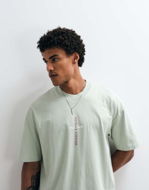 AllSaints - Knox - T-shirt met geborduurd logo en print op de achterkant in lichtgroen - view 1