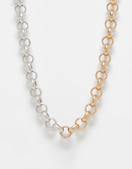 AllSaints - Korte gemixte grove schakelketting in warm messing en zilver