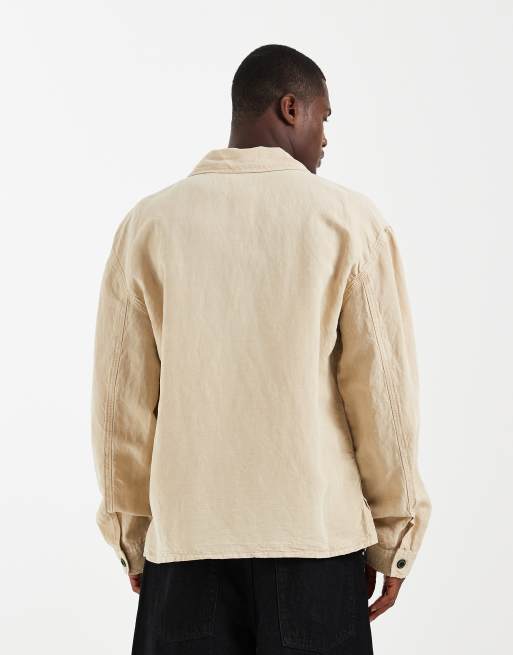 AllSaints – Korten – Jeans-Hemdjacke aus Leinenmix in Braun, 5 von 5