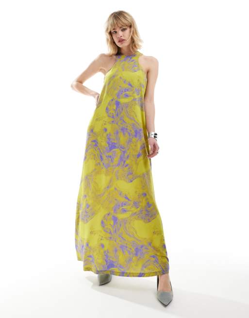 AllSaints Kura Inspiral racer maxi dress in zesty green