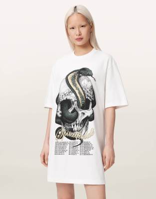 Kurzärmliges T-Shirt-Minikleid in Weiß mit Schlangenkopf-Grafik-Logo Weiß 42