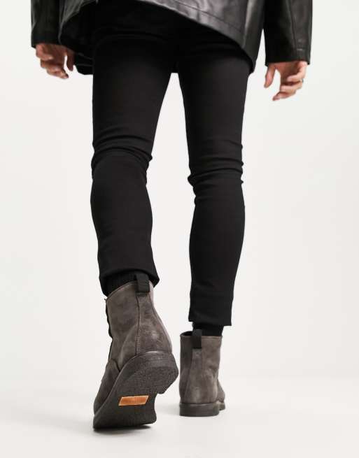 AllSaints Kyle suede lace up boots in charcoal gray