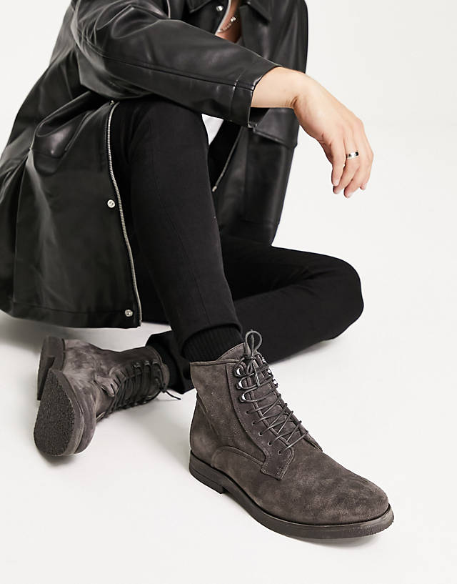 AllSaints - kyle suede lace up boots in charcoal grey
