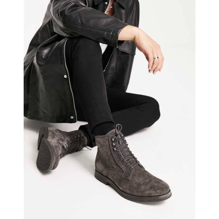 AllSaints Kyle suede lace up boots in charcoal grey ASOS