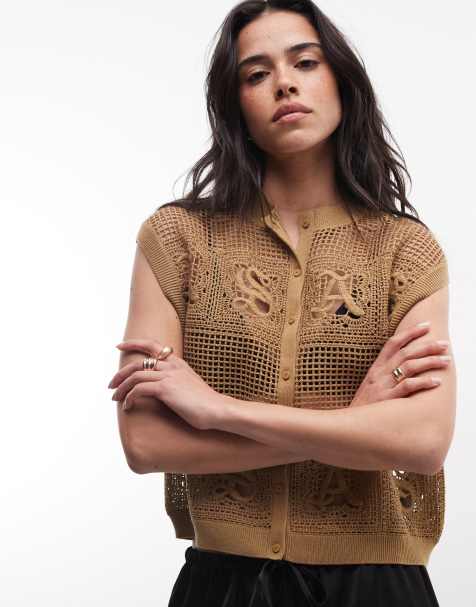 AllSaints - Kyra - Gilet de tailleur sans manches en maille - Marron - view 1