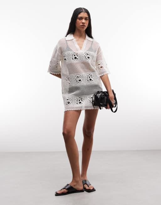 AllSaints – Kyra – Kurzärmliges, gehäkeltes Minikleid in Weiß, 2 von 4