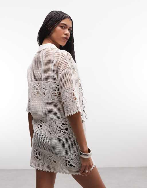 AllSaints – Kyra – Kurzärmliges, gehäkeltes Minikleid in Weiß, 4 von 4