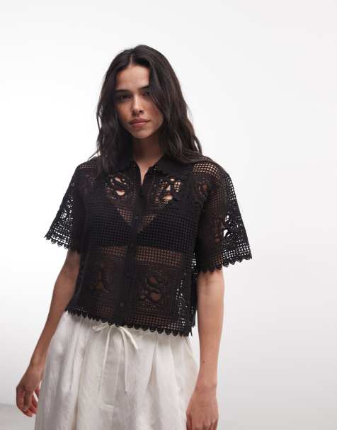 AllSaints - Kyra - Polo a maniche corte in maglia nera - view 1