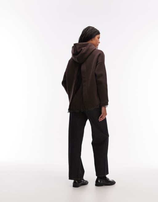 AllSaints Nia Lace-trim Relaxed Women Hoodie - Bottle Brown
