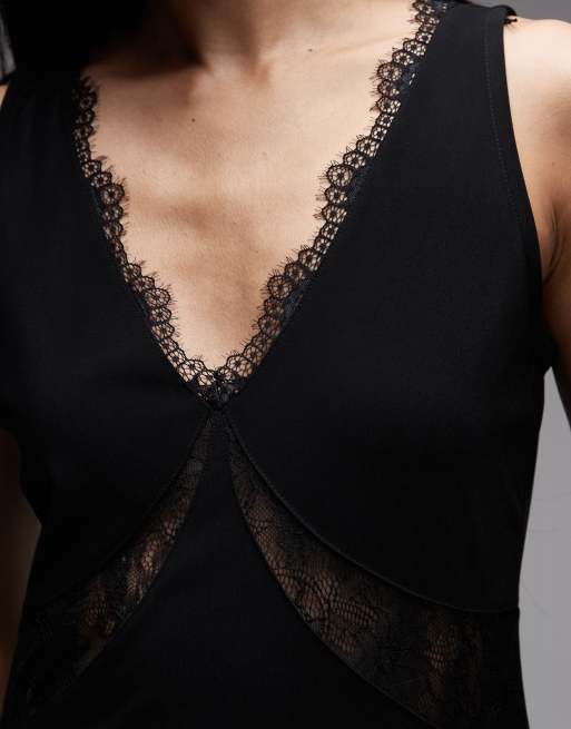AllSaints - Lailey - Asymmetrische jurk met kanten rand in zwart, 4 van 4