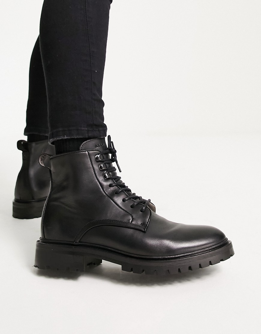 Allsaints Laker Lace Up Leather Boots In Black
