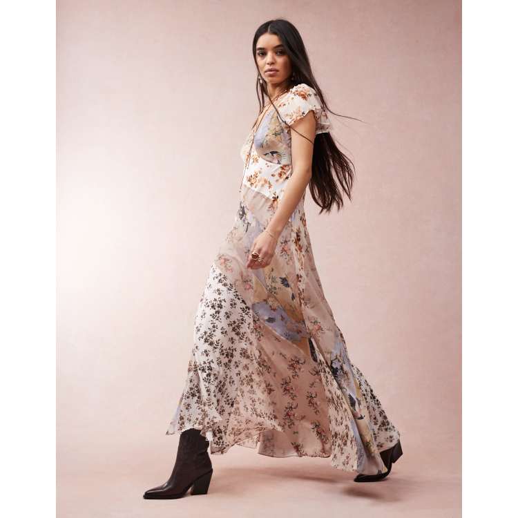 AllSaints Lala printed maxi dress in origin floral brown | ASOS