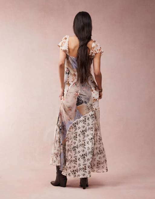 AllSaints Lala printed maxi dress in origin floral brown, 3 of 4