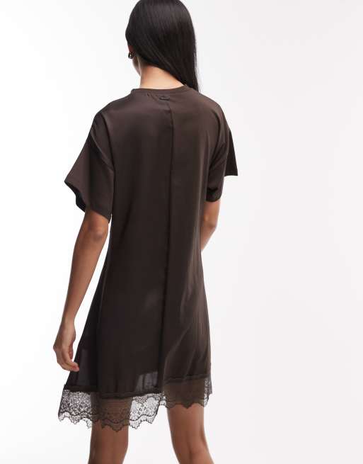 AllSaints – Lana – Kurzärmliges Minikleid aus Spitze in Braun, 4 von 4